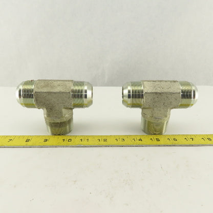 1-1/4 NPT Male x 1-5/8-12 (-20) Male JIC Flare Branch Tee Hydraulic Lot Of 2