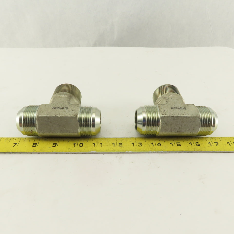 1-1/4 NPT Male x 1-5/8-12 (-20) Male JIC Flare Branch Tee Hydraulic Lot Of 2