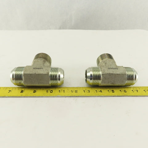 1-1/4 NPT Male x 1-5/8-12 (-20) Male JIC Flare Branch Tee Hydraulic Lot Of 2