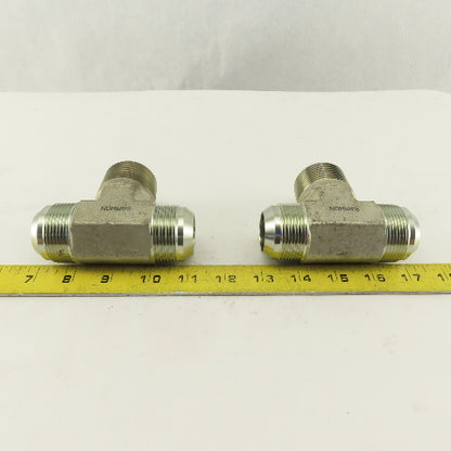 1-1/4 NPT Male x 1-5/8-12 (-20) Male JIC Flare Branch Tee Hydraulic Lot Of 2