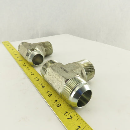 1-1/4 NPT Male x 1-5/8-12 (-20) Male JIC Flare Branch Tee Hydraulic Lot Of 2