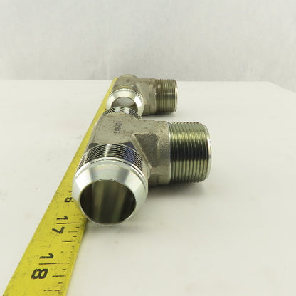 1-1/4 NPT Male x 1-5/8-12 (-20) Male JIC Flare Branch Tee Hydraulic Lot Of 2