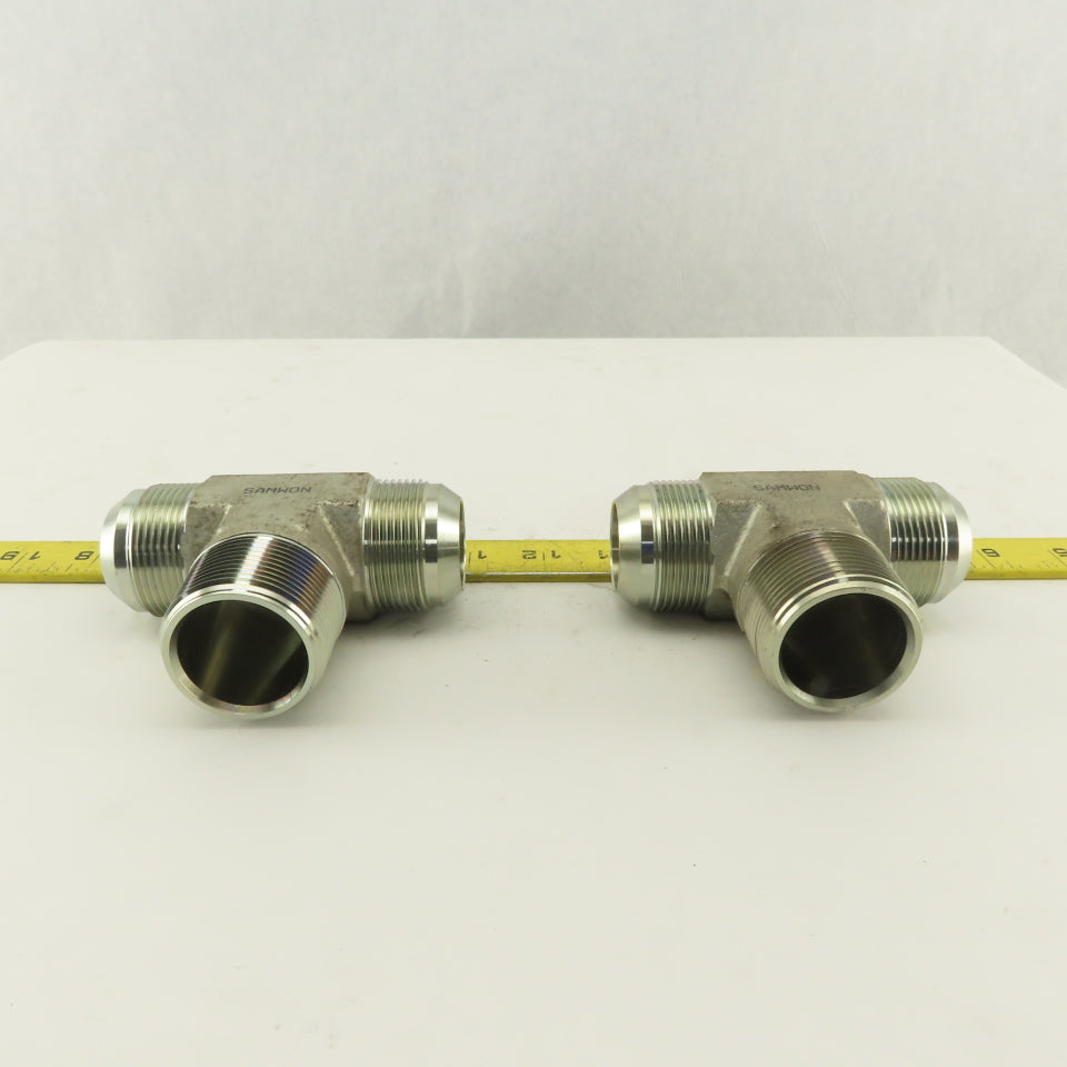 1-1/4 NPT Male x 1-5/8-12 (-20) Male JIC Flare Branch Tee Hydraulic Lot Of 2