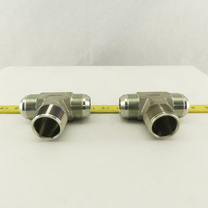 1-1/4 NPT Male x 1-5/8-12 (-20) Male JIC Flare Branch Tee Hydraulic Lot Of 2