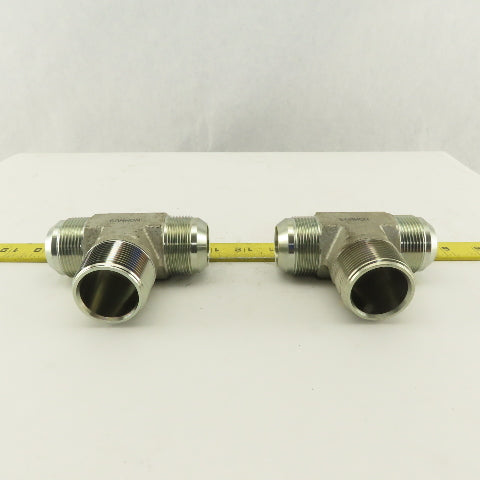 1-1/4 NPT Male x 1-5/8-12 (-20) Male JIC Flare Branch Tee Hydraulic Lot Of 2