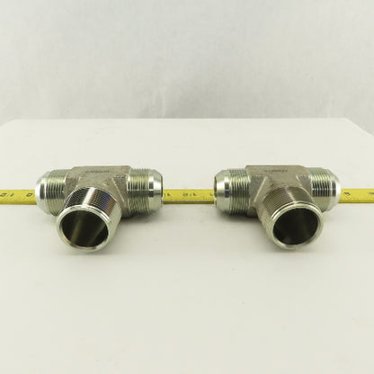 1-1/4 NPT Male x 1-5/8-12 (-20) Male JIC Flare Branch Tee Hydraulic Lot Of 2