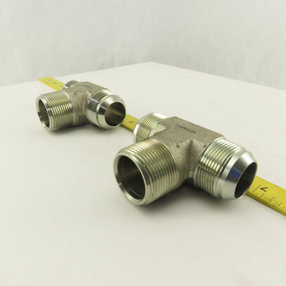 1-1/4 NPT Male x 1-5/8-12 (-20) Male JIC Flare Branch Tee Hydraulic Lot Of 2