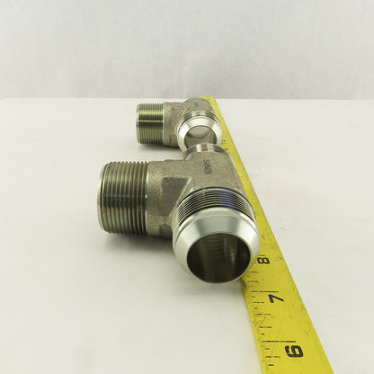 1-1/4 NPT Male x 1-5/8-12 (-20) Male JIC Flare Branch Tee Hydraulic Lot Of 2