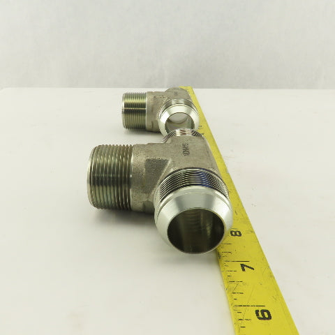 1-1/4 NPT Male x 1-5/8-12 (-20) Male JIC Flare Branch Tee Hydraulic Lot Of 2