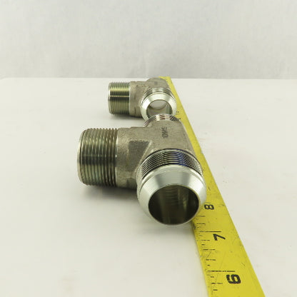 1-1/4 NPT Male x 1-5/8-12 (-20) Male JIC Flare Branch Tee Hydraulic Lot Of 2