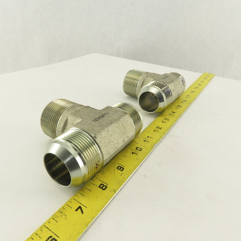 1-1/4 NPT Male x 1-5/8-12 (-20) Male JIC Flare Branch Tee Hydraulic Lot Of 2