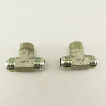 1-1/4 NPT Male x 1-5/8-12 (-20) Male JIC Flare Branch Tee Hydraulic Lot Of 2