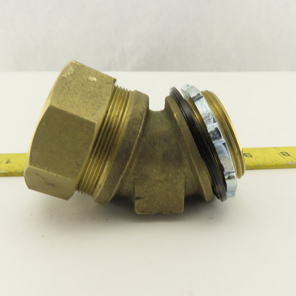 2" Brass EMT Liquid Tight Conduit x 2" Box Connector 45° Elbow