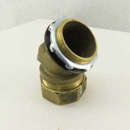 2" Brass EMT Liquid Tight Conduit x 2" Box Connector 45° Elbow