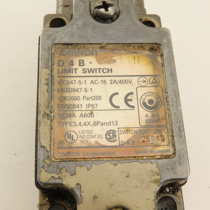 Omron D4B-2511N 400V 2A Cam Roller Rocker Limit Switch