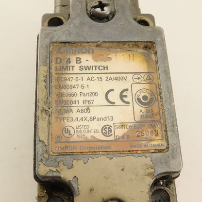 Omron D4B-2511N 400V 2A Cam Roller Rocker Limit Switch