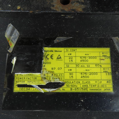 Fanuc A06B-0832-B200 15-30kW 757-4000 RPM 3Ph 155/230V Two Speed AC Servo Motor