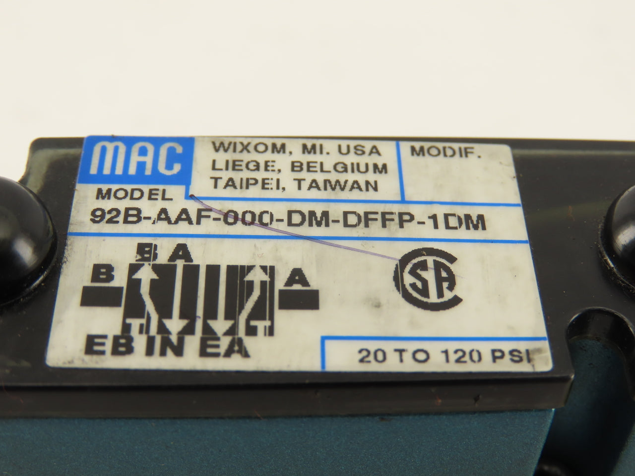 MAC 92B-AAF-000-DM-DFFP-1DM 2 Way Single Solenoid Pneumatic Valve 24VDC Coil