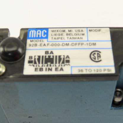 MAC 92B-EAF-000-DM-DFFP-1DM 3 Position Closed Center Solenoid Air Valve 24VDC