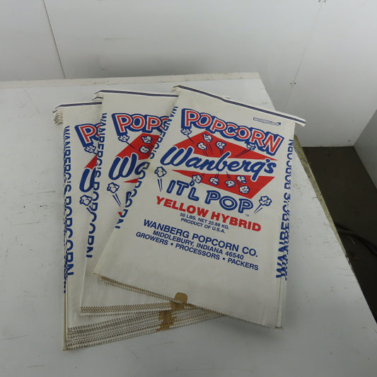 Wanberg Popcorn Company Vintage 50Lb Cap. Bag Middlebury Indiana NOS Lot of 25