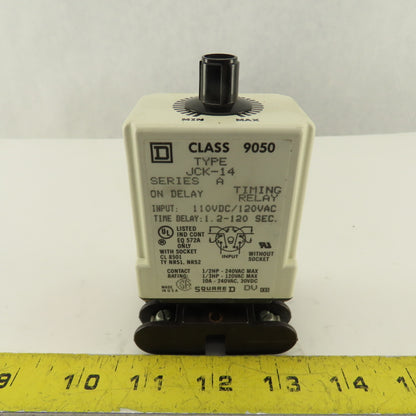 Square D Class 9050 JCK-14 On Delay Timing Relay 1.2-120 Sec With Socket Base