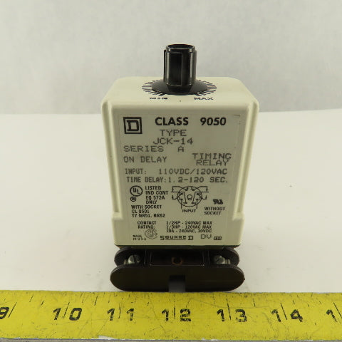 Square D Class 9050 JCK-14 On Delay Timing Relay 1.2-120 Sec With Socket Base