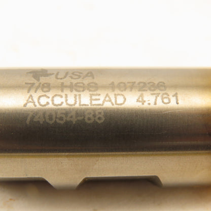 Fast Cut 107236 7/8" Single End 2 Flute End Mill TiN Coated Acculead  4.761