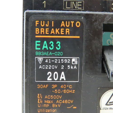 Fuji EA33 BB3AEA-020 20A 220V 3 Pole Circuit Breaker