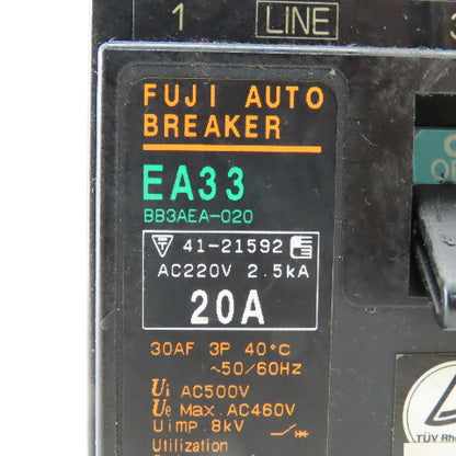 Fuji EA33 BB3AEA-020 20A 220V 3 Pole Circuit Breaker