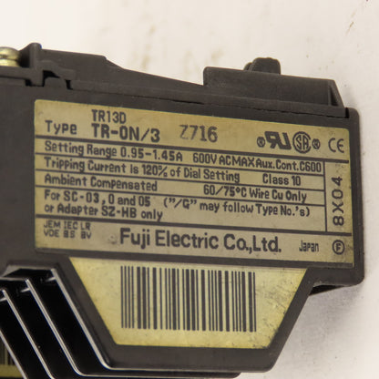 Fuji TR-0N/3 Overload Relay Mixed Trip Range 2.2-3.4A, 0.95-1.45A, 5-8A Lot Of 3
