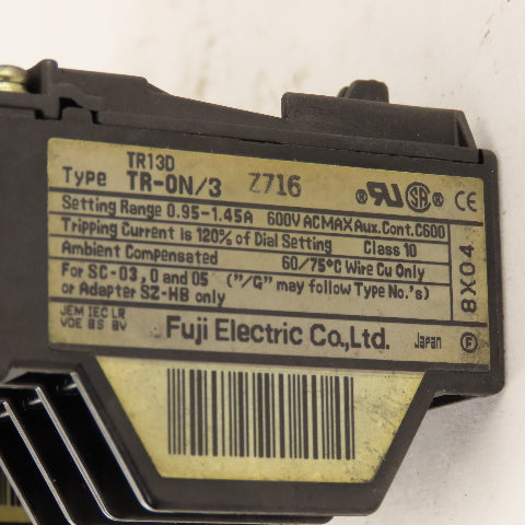 Fuji TR-0N/3 Overload Relay Mixed Trip Range 2.2-3.4A, 0.95-1.45A, 5-8A Lot Of 3