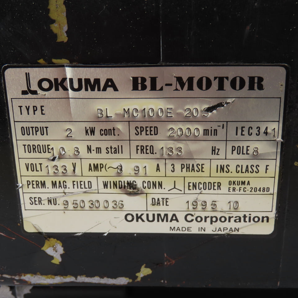 Okuma BL-MC100E-20S 2kW 2000RPM 133V 133Hz AC Servo Motor