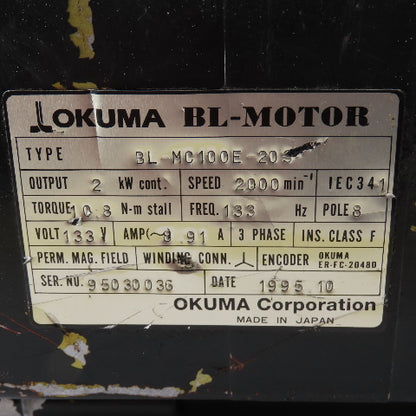 Okuma BL-MC100E-20S 2kW 2000RPM 133V 133Hz AC Servo Motor