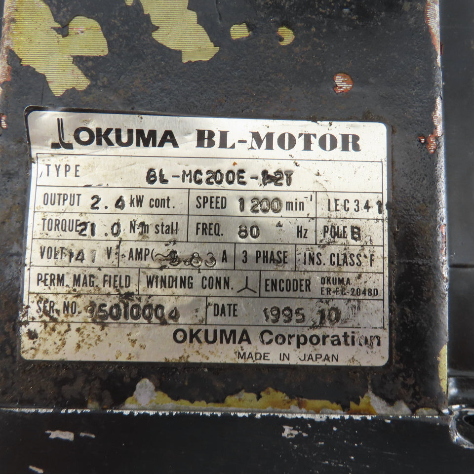 Okuma BL-MC200E-12T 2.4kW 1200RPM 3Ph 141V 80Hz AC Servo Motor