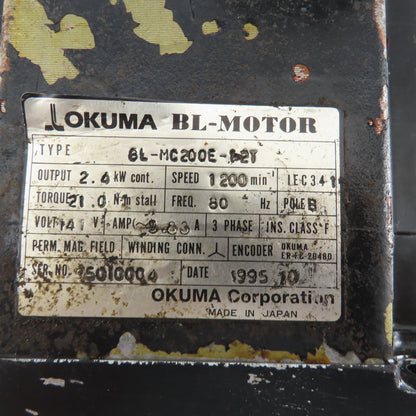 Okuma BL-MC200E-12T 2.4kW 1200RPM 3Ph 141V 80Hz AC Servo Motor