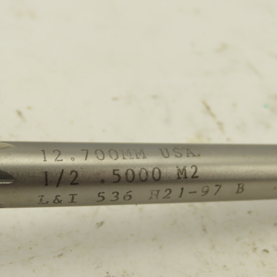 L & I 536 H21-97 B 1/2" Straight Flute Reamer MT #1 Morse Taper 1 Shank