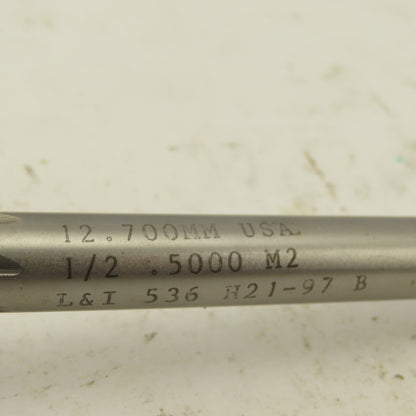 L & I 536 H21-97 B 1/2" Straight Flute Reamer MT #1 Morse Taper 1 Shank