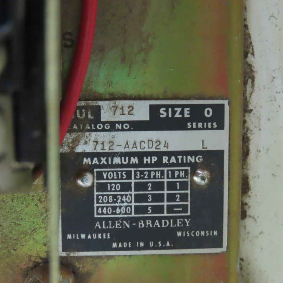 Allen Bradley 712-AACD24 Size 0 Combination Motor Starter Overload 600V 5Hp
