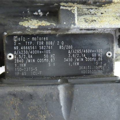 Dietz FDR 80B 1.1kW 3450 RPM 3Ph 265/460V 50/60Hz AC Motor