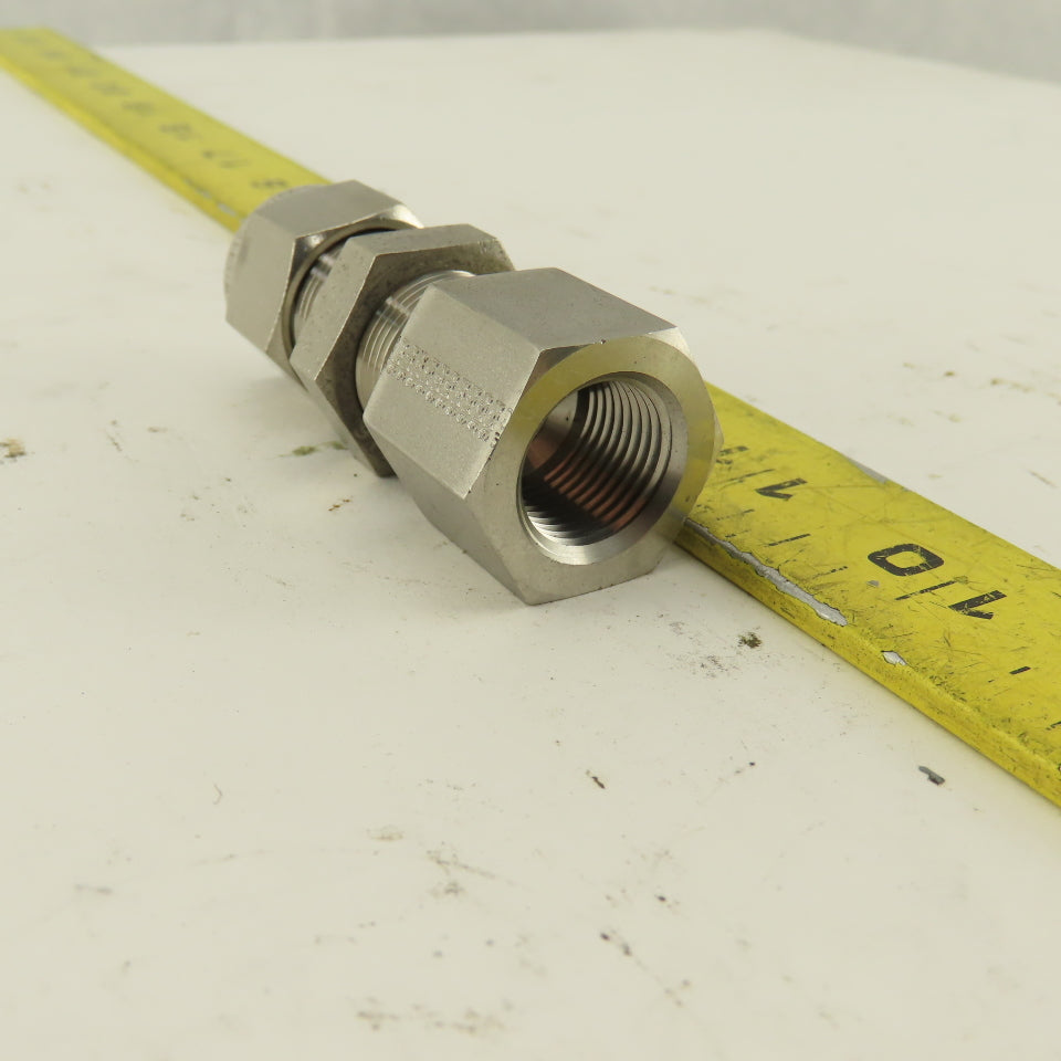 3/8 FNPT x 1/2" Compression Stainless Steel Bulkhead Fitting