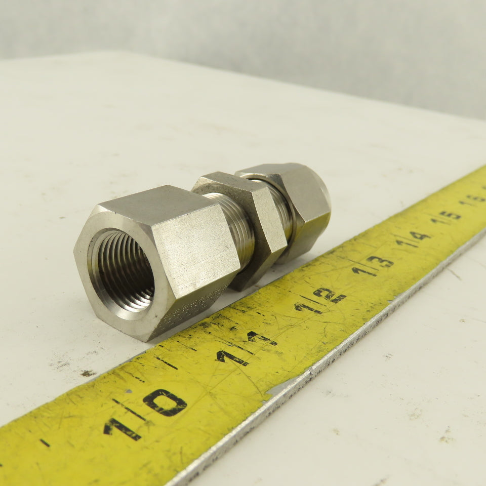 3/8 FNPT x 1/2" Compression Stainless Steel Bulkhead Fitting