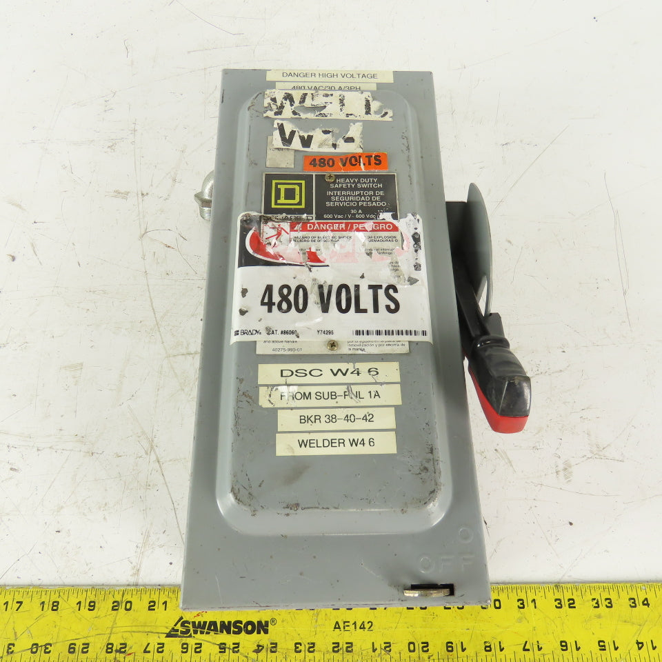 Square D HU361 30A 600V AC/DC Non-Fused Safety Disconnect Switch