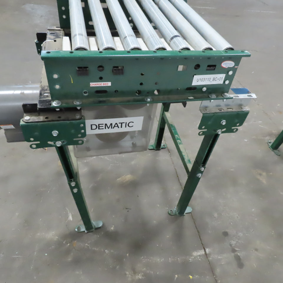 Rapistan Dematic 25"W x 24"L 22"BF Belt Driven Roller Conveyor 50FPM W/Legs 3Ph