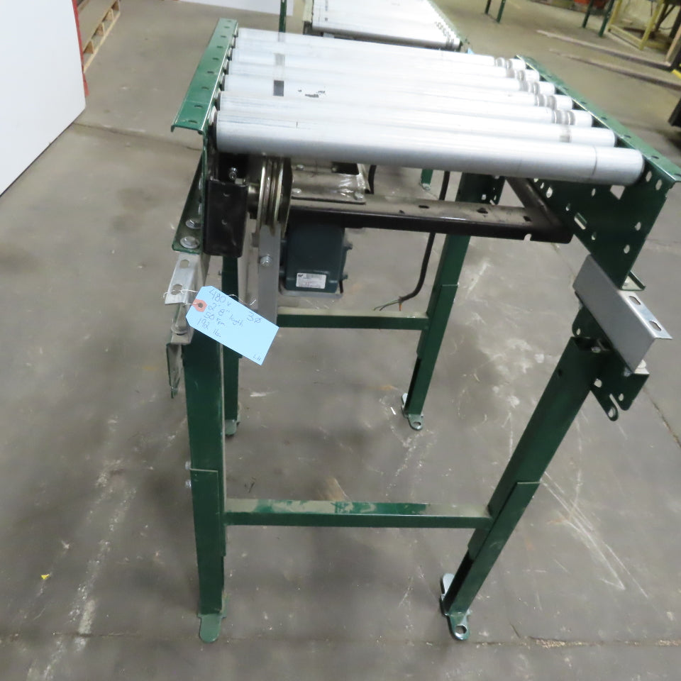 Rapistan Dematic 25"W x 24"L 22"BF Belt Driven Roller Conveyor 50FPM W/Legs 3Ph
