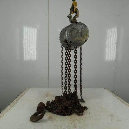 CM Model M Cyclone 1-1/2 Ton Manual Chain Fall Hoist 20' Lift 10' Pendant Chain