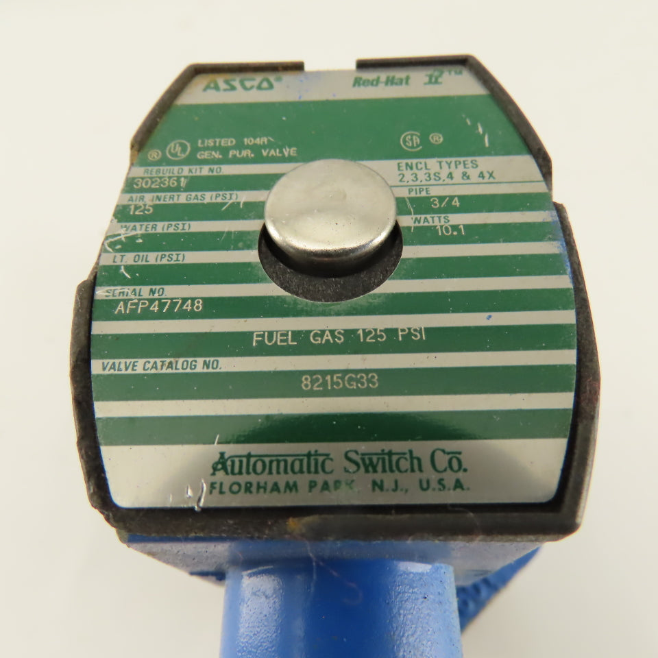 ASCO 8215G33 Red Hat 3/4" Solenoid Operated Valve