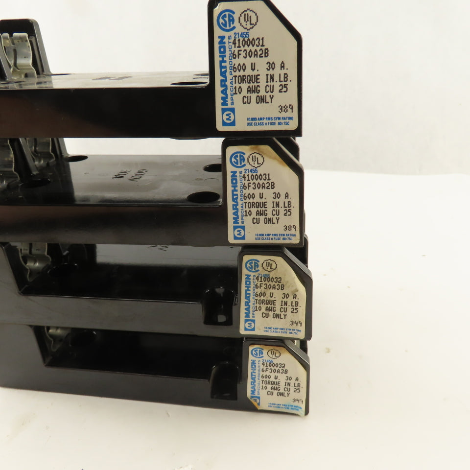 Marathon 6F30A3B 6F30A2B 600V 30A Fuse Holders 2 And 3 Pole Lot Of 4