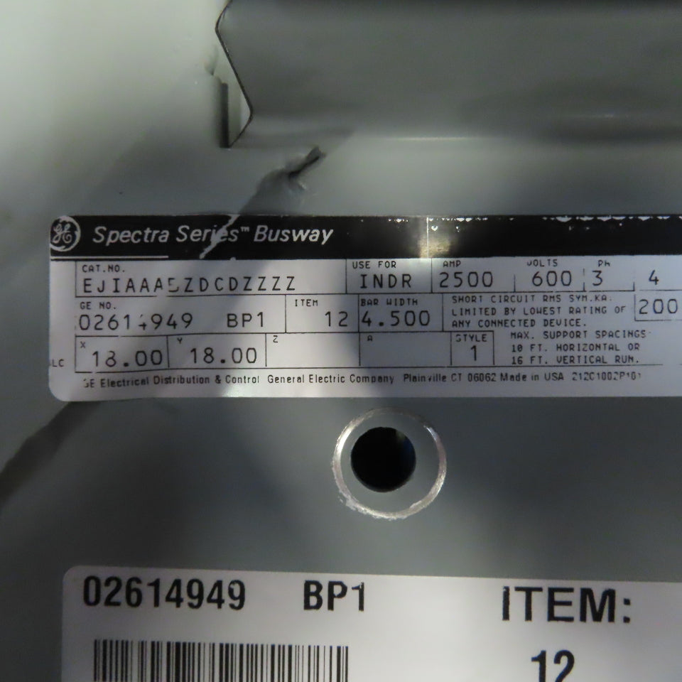 General Electric Spectra Series 2500 Amp 600V 3Ph 4-1/2" Bar Width Busway Elbow