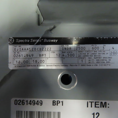 General Electric Spectra Series 2500 Amp 600V 3Ph 4-1/2" Bar Width Busway Elbow