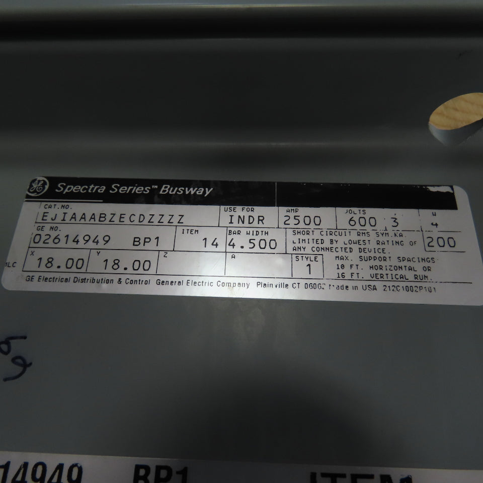 General Electric Spectra Series 2500 Amp 600V 3Ph 4-1/2" Bar Width Busway Elbow